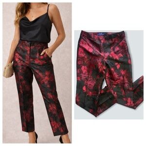 Red Black Floral Satin Pants 6 Holiday Party Chic